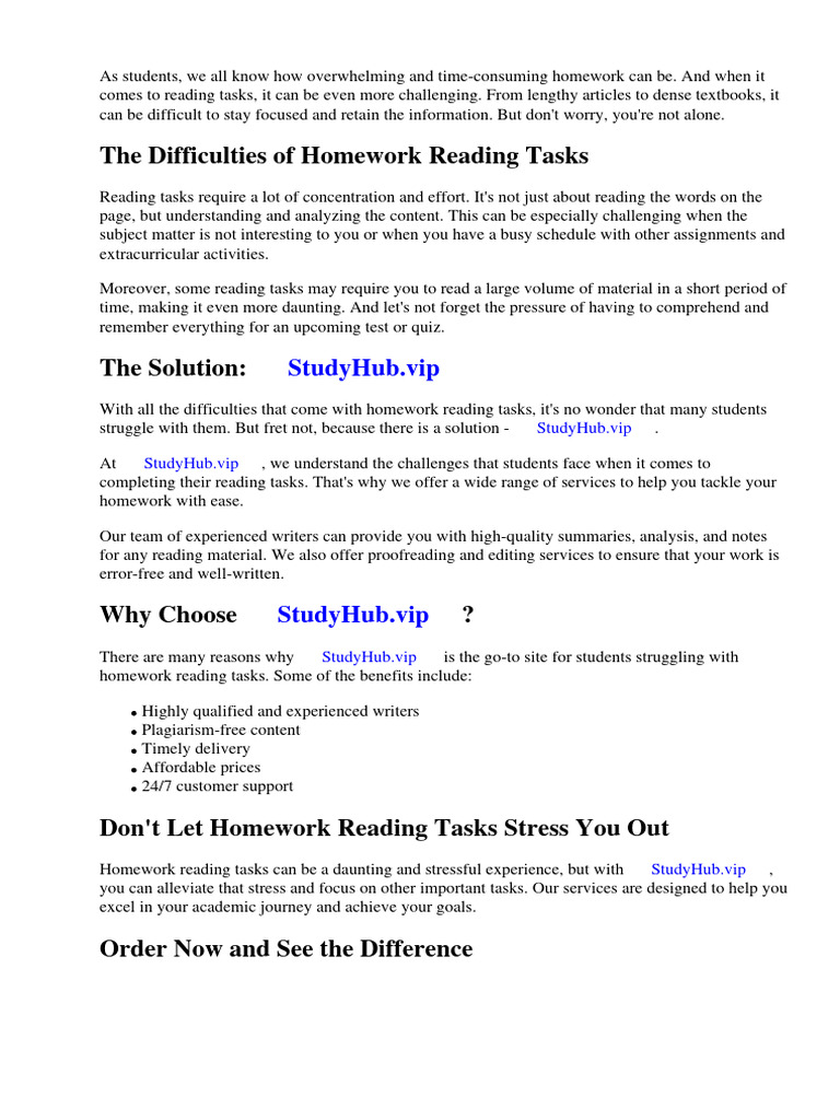 Homework Reading Tasks | Download Free PDF | Homework | Reading ...