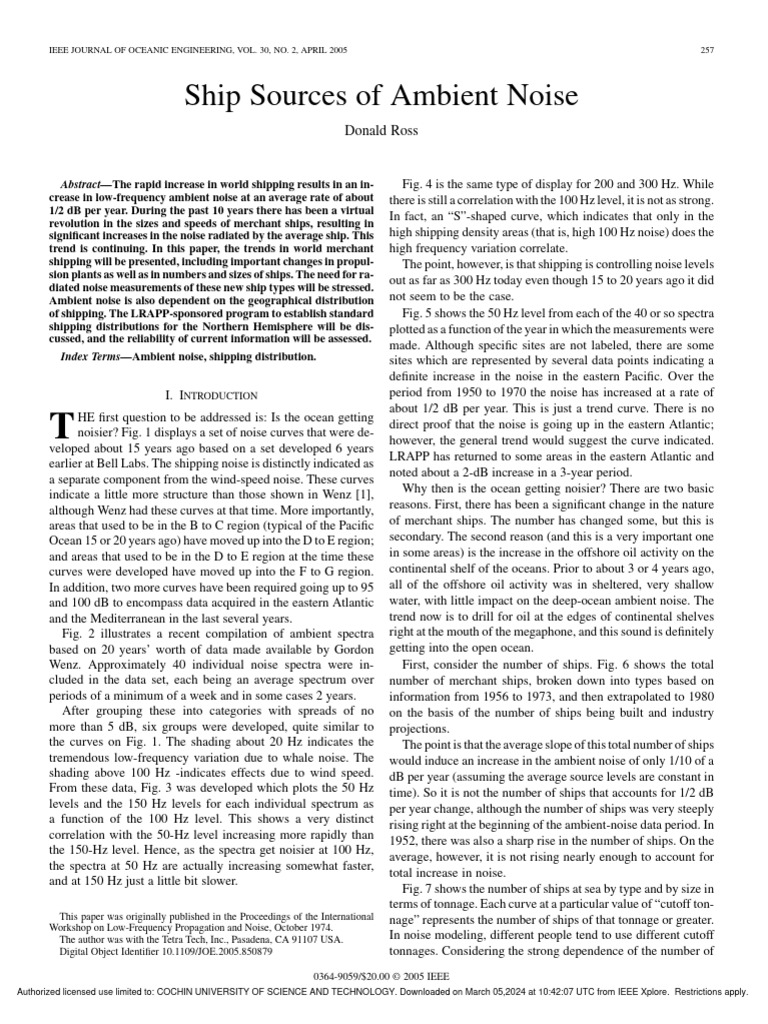 Impact of Ships on Ocean Noise Levels | PDF | Ships | Horsepower