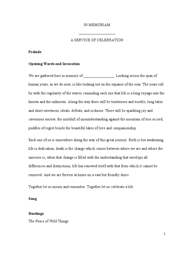 Celebration of Life Memorial Service | PDF | Poetry