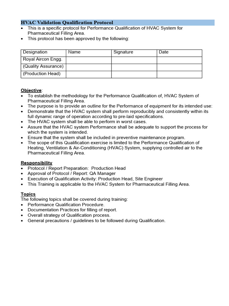 HVAC Validation Qualification Protocol Download Free PDF Duct (Flow