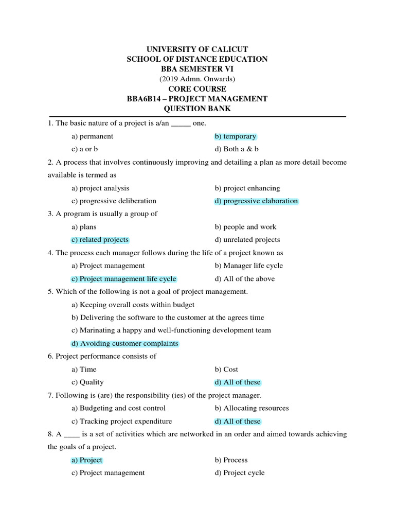 BBA Project Management Question Bank | PDF | Net Present Value ...