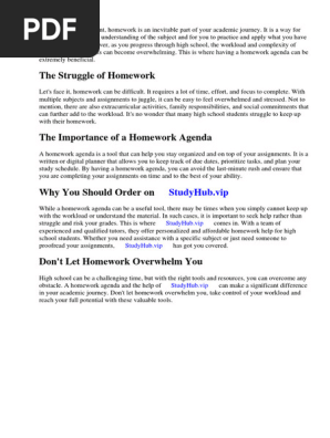High School Homework Agenda