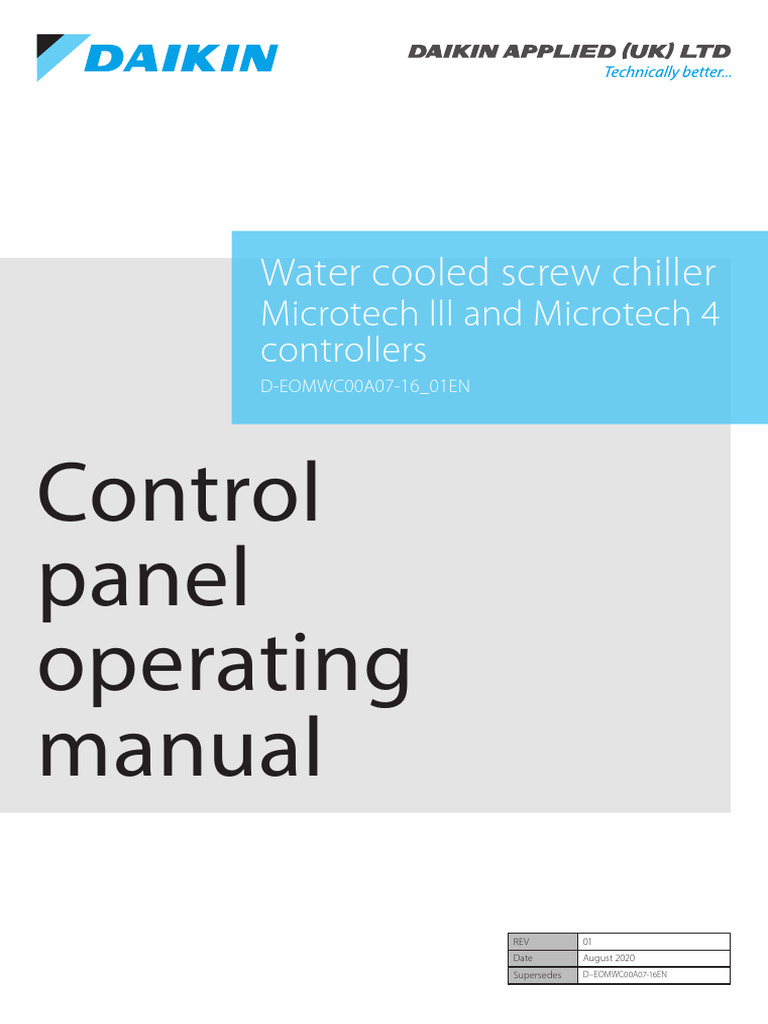 Water cooled screw chiller microtech lll 4 d eomwc00a07 16 01en