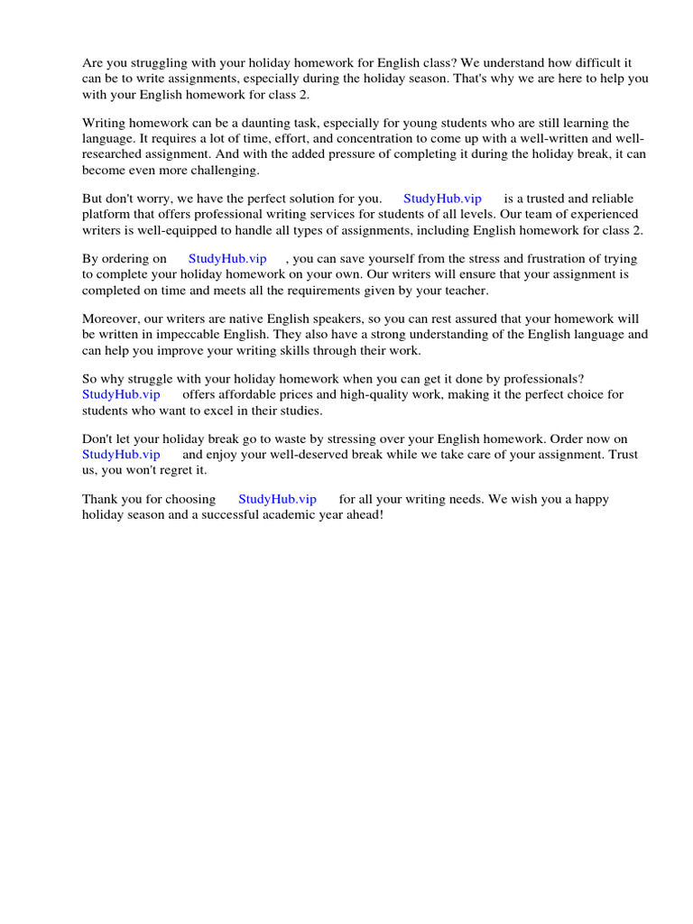 Holiday homework of english for class 2 pdf homework books