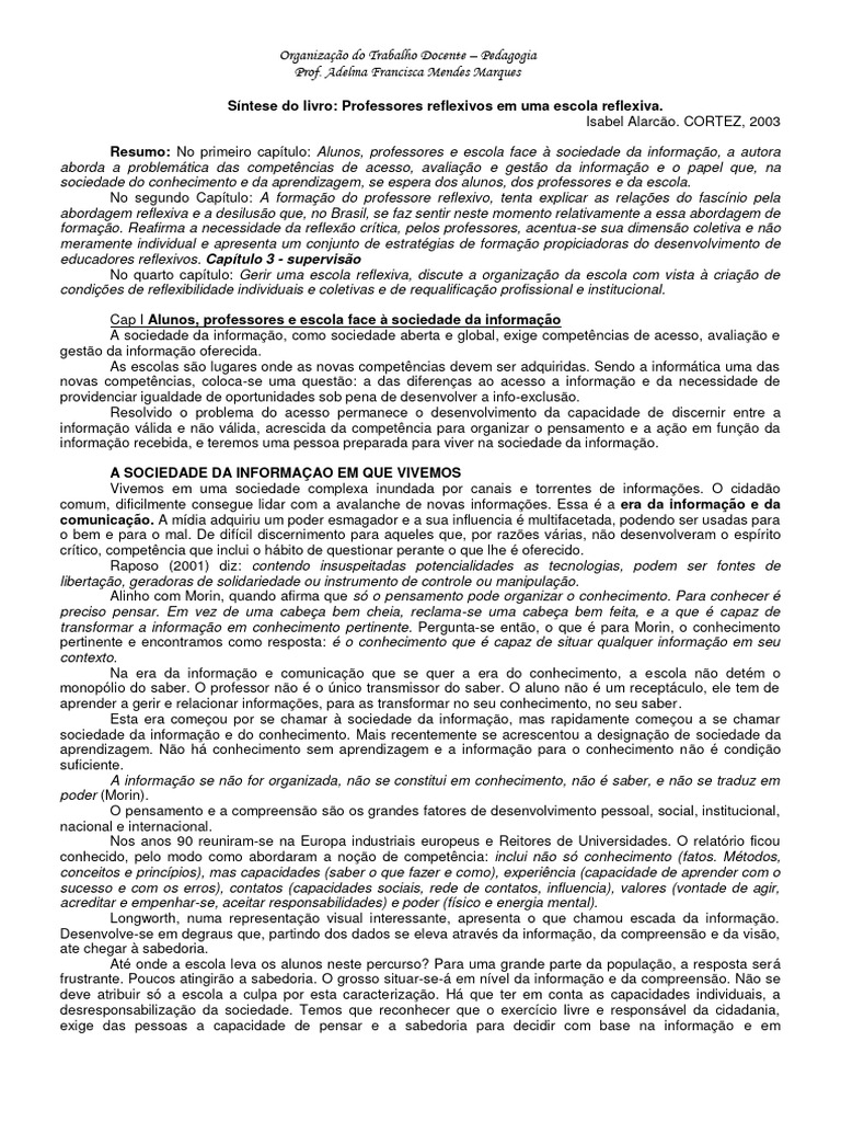 Texto 1 Professores Reflexivos | PDF | Aprendizado | Pedagogia