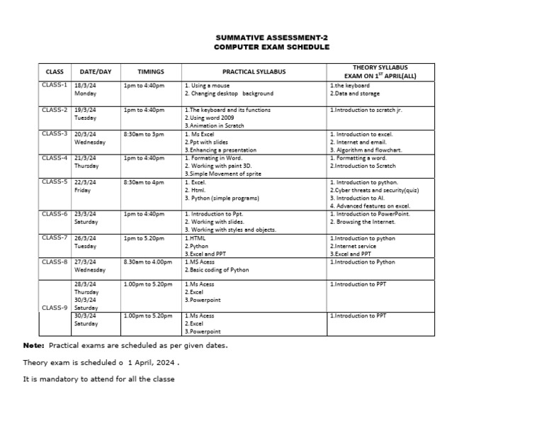 Computer Exam Schedule for Classes | PDF | Microsoft Power Point ...