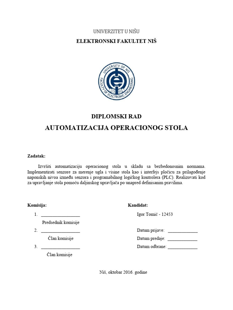 Automatizacija Operacionog Stola | PDF