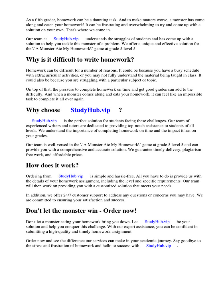 Solution A Monster Ate My Homework Grade 5 Level 5 | PDF | Mathematics ...