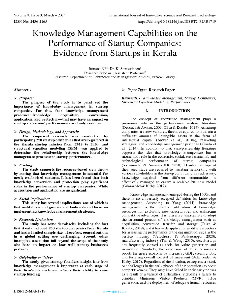 Knowledge Management in Startup Success | PDF | Entrepreneurship ...