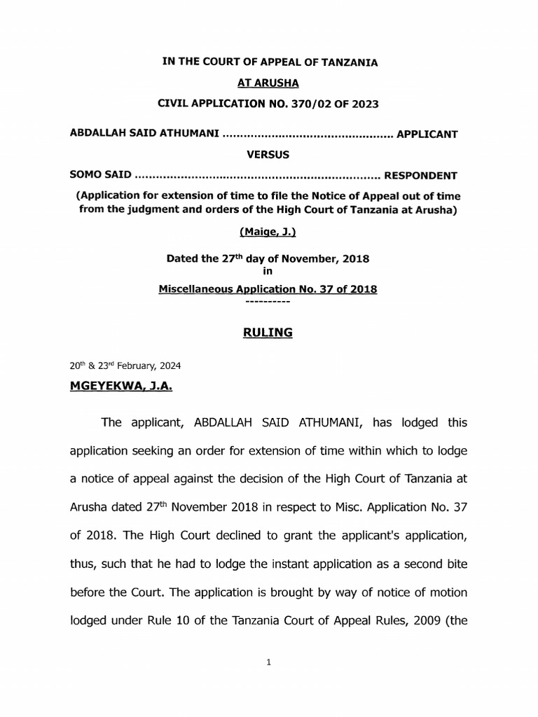 Extension of Time for Appeal in Tanzania | PDF | Judgment (Law ...