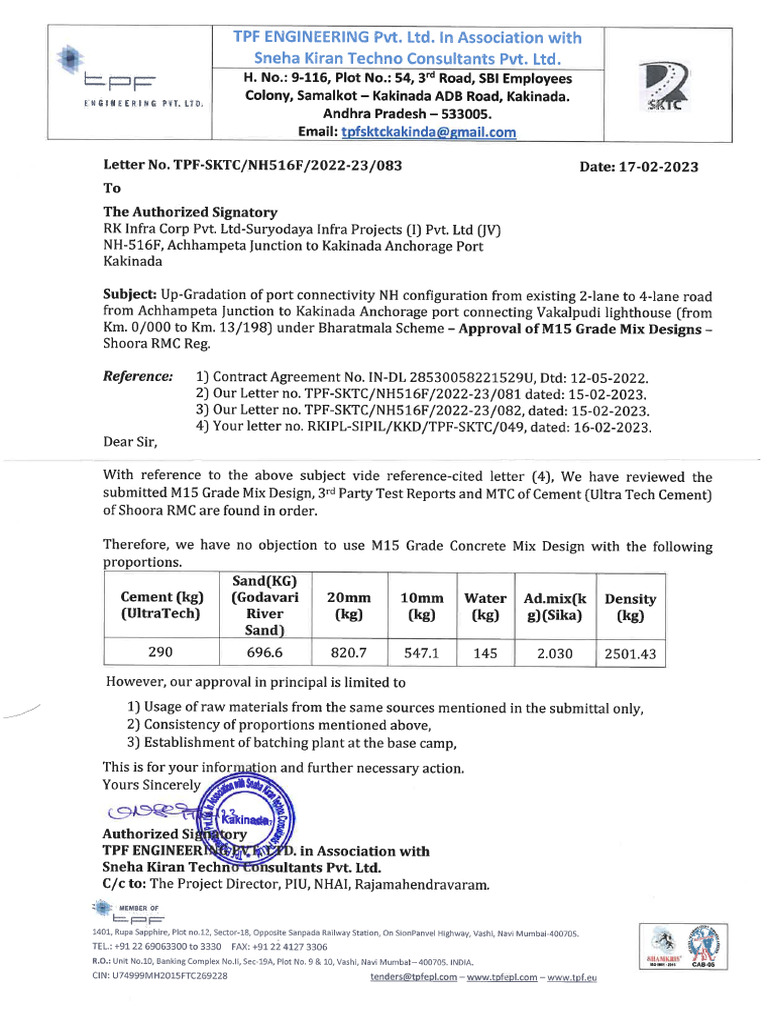 Approval of M15 Concrete Mix Design From Shoora RMC PDF