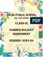 Delhi Public School Class-Iii Summer Holiday Assignment SESSION: 2023-24