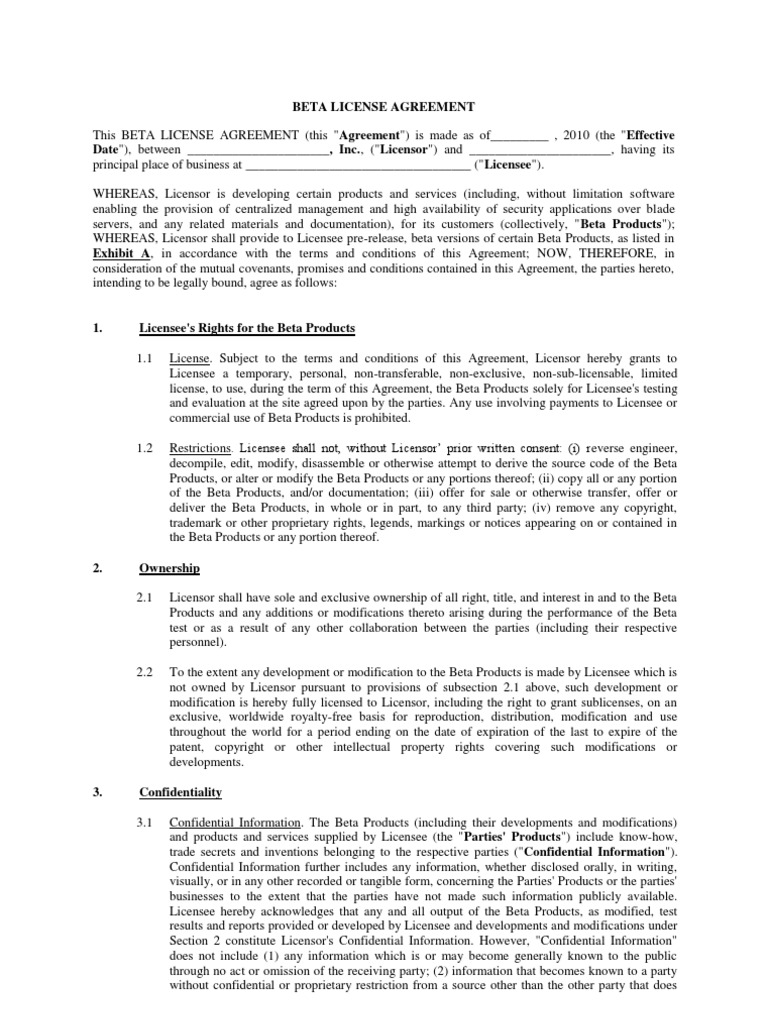 Beta License Agreement - Template-1 | PDF | License | Damages