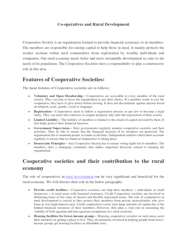 Cooperatives And Rural Development Pdf Cooperative Credit