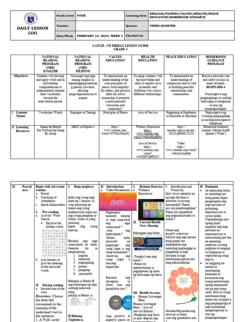Grade FOUR Feb 16 - CATCH UP FRIDAY | PDF | Learning