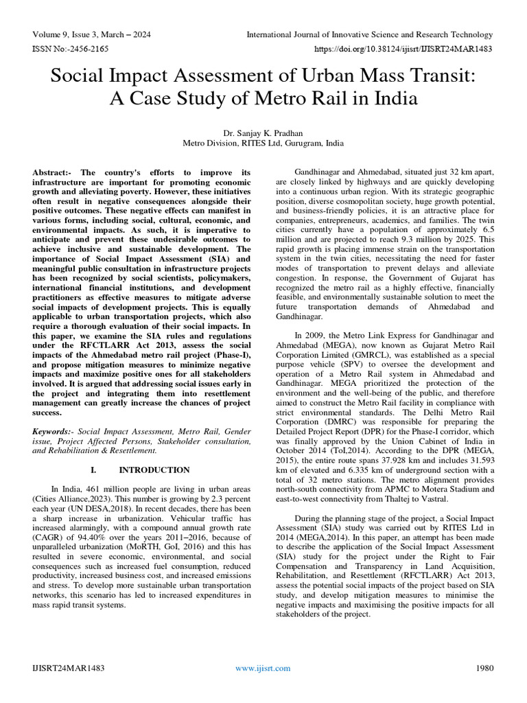 Social Impact of Ahmedabad Metro Rail | PDF | Capacity Building ...