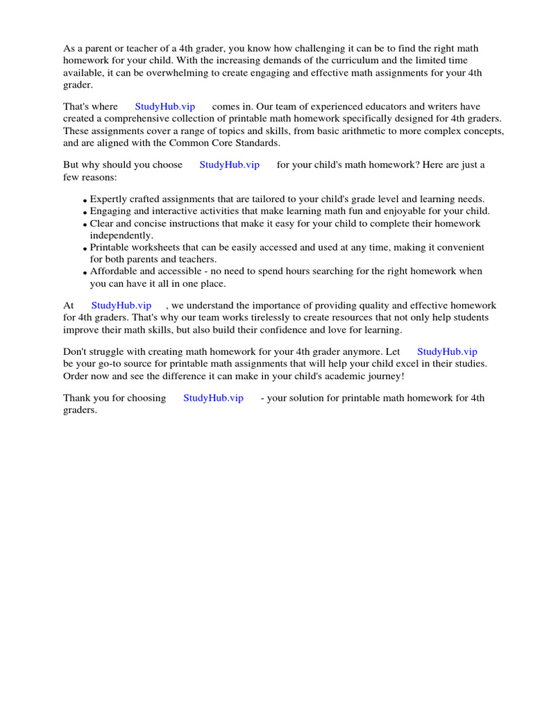 Printable Math Homework For 4th Graders | PDF | Worksheet | Homework