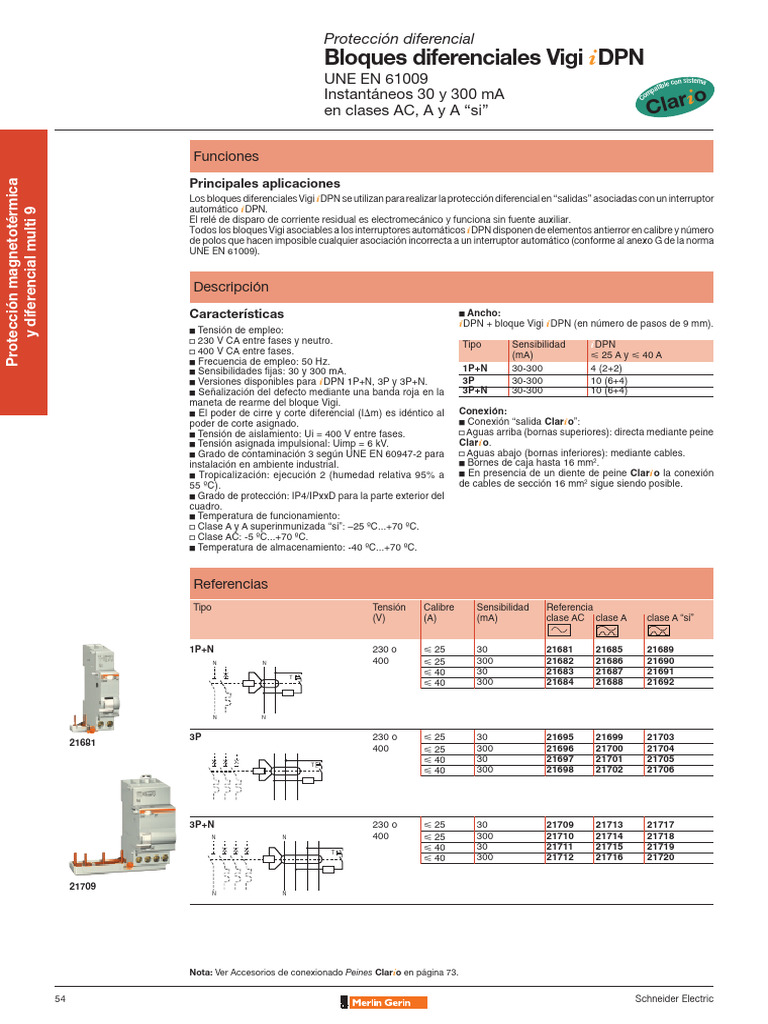 Bloques Diferenciales Vigi iDPN de Schneider | PDF | Electromagnetismo ...