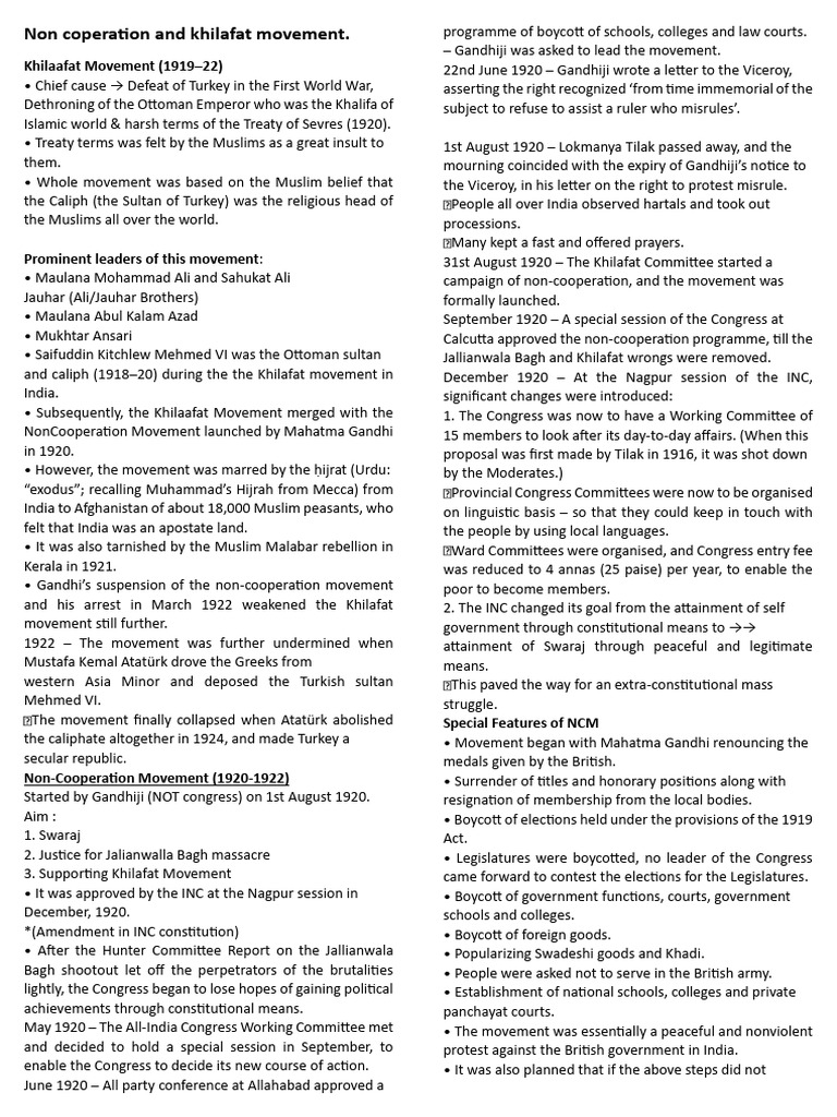 Khilafat and Non-Cooperation Movements | PDF | Mahatma Gandhi ...