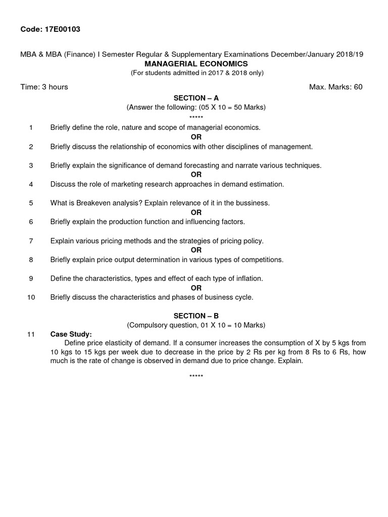 MBA Managerial Economics Exam Guide | PDF | Demand | Economics