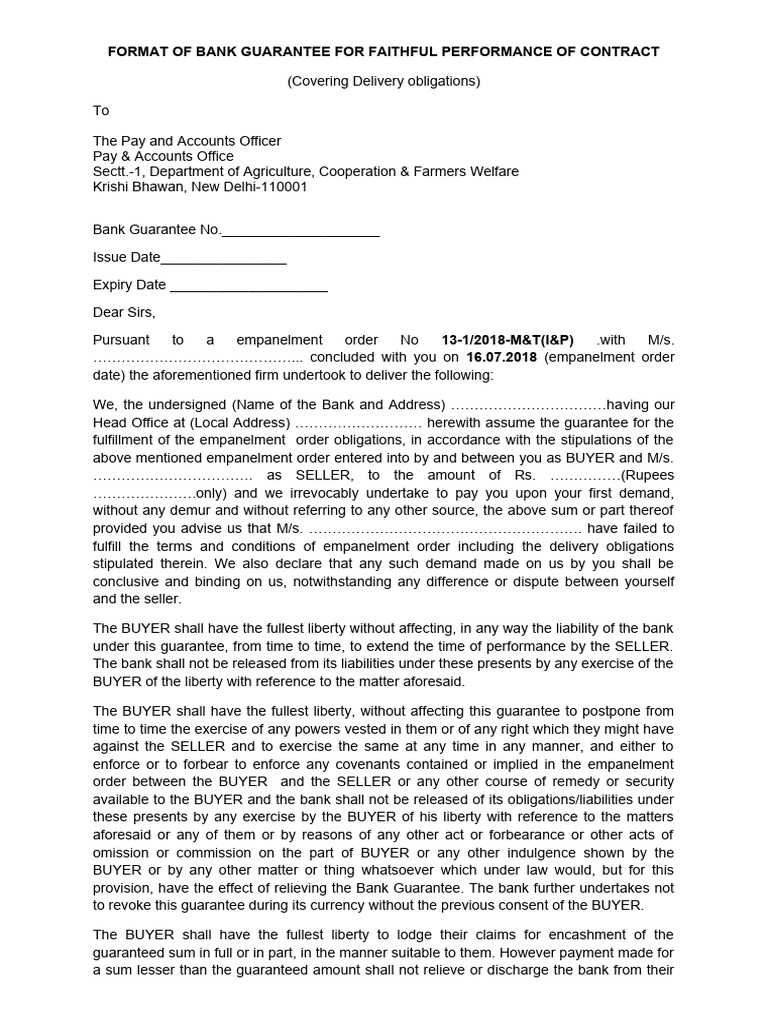 FORMAT OF BANK GUARANTEE PDF Guarantee Business Law