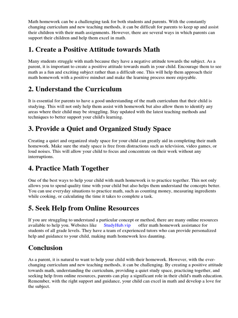 How can parents help with math homework pdf mathematics homework