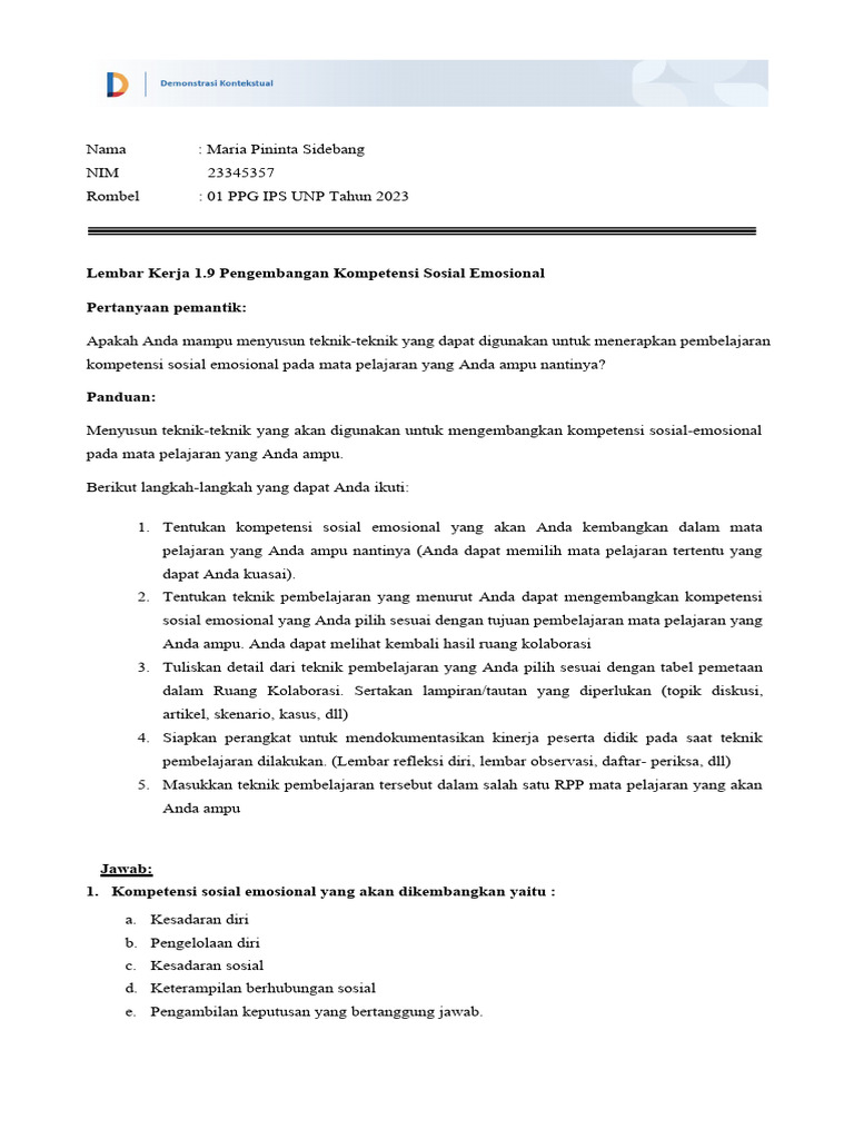 Demonstrasi kontekstual pse topik 1 maria sidebang pdf