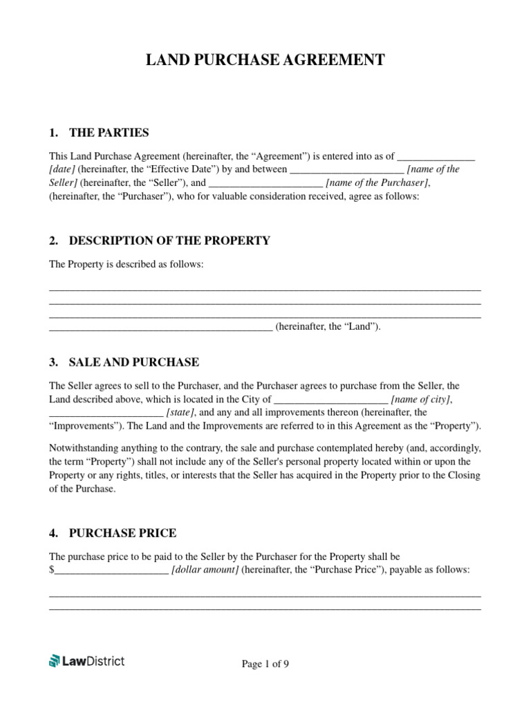 Land Purchase Agreement Template PDF Arbitration Deed