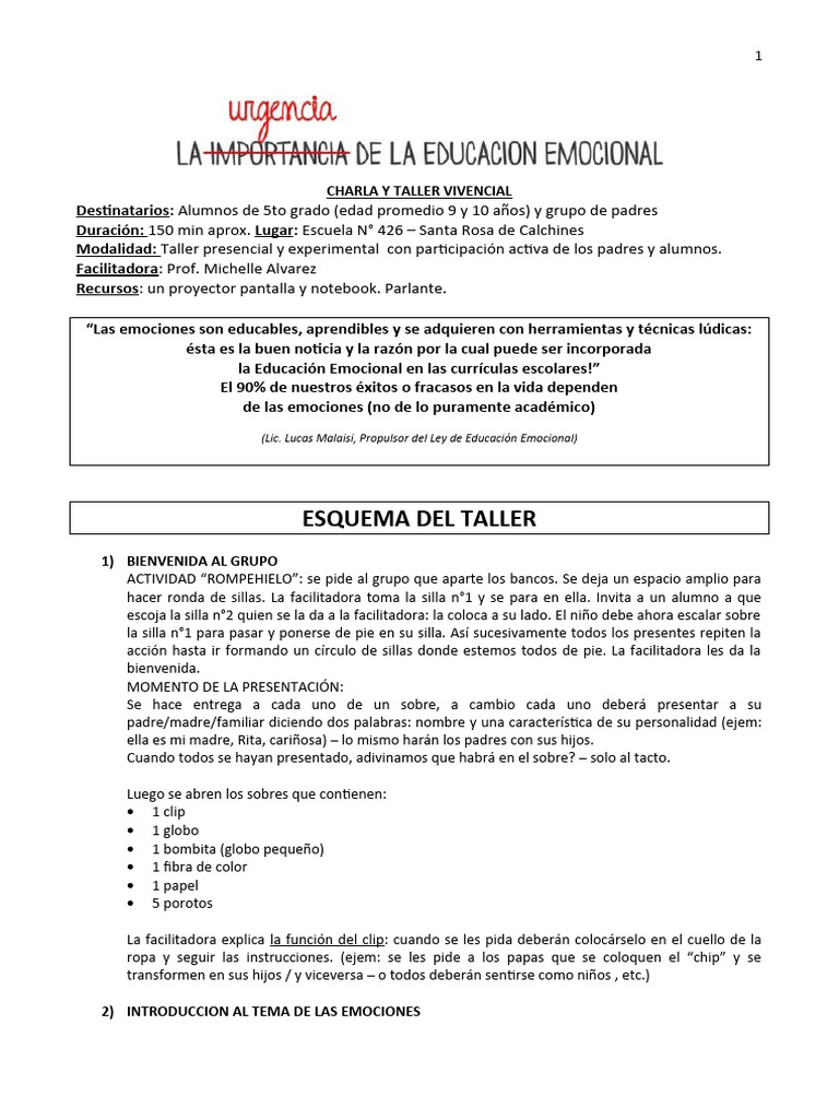 Taller de Educación Emocional para Niños | PDF | Las emociones | Ira