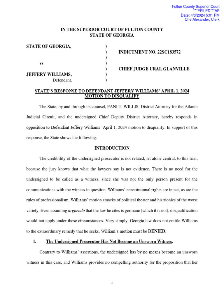 State's Response to Williams' Motion | PDF | Witness | Confrontation Clause