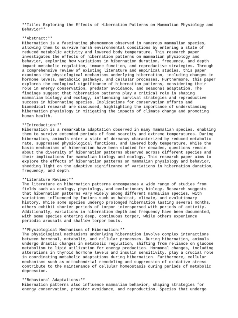 Exploring The Effects of Hibernation Patterns On | PDF | Ecology ...