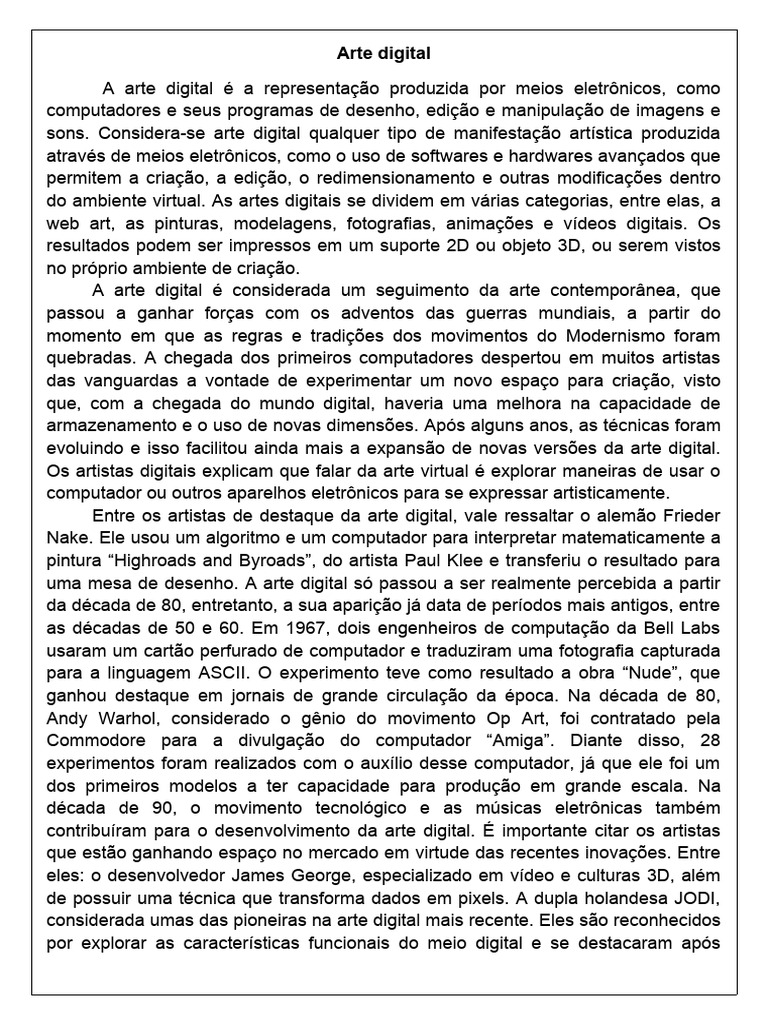 Arte Digital Atividade Pdf Informática