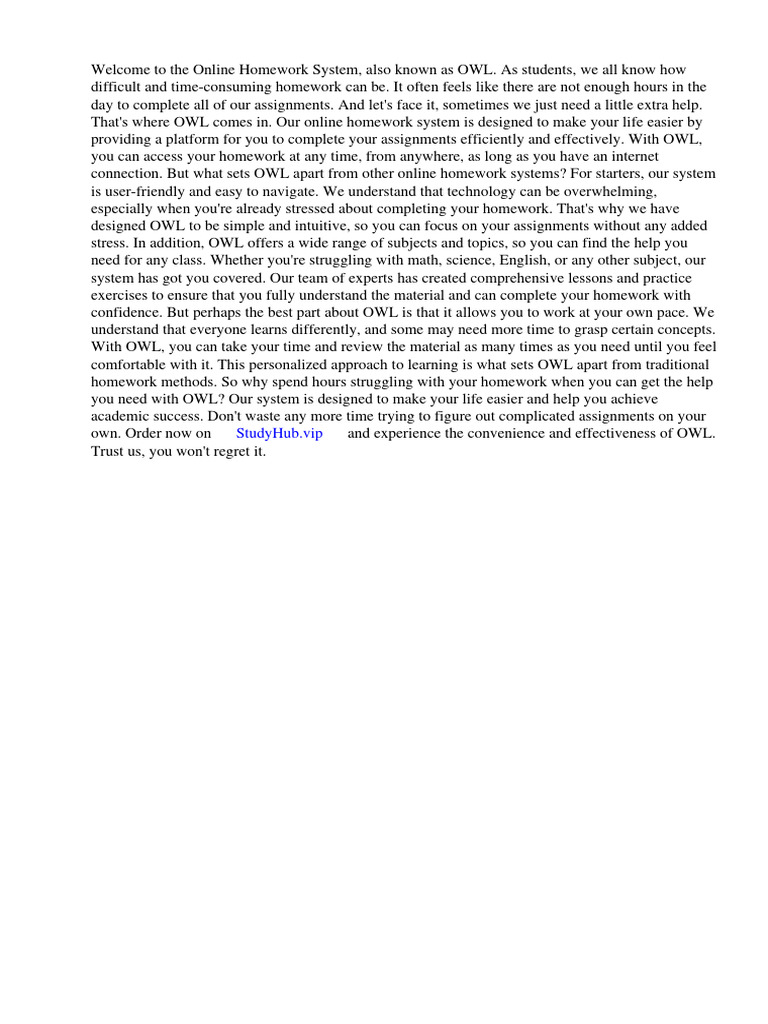 Online homework system owl pdf homework learning