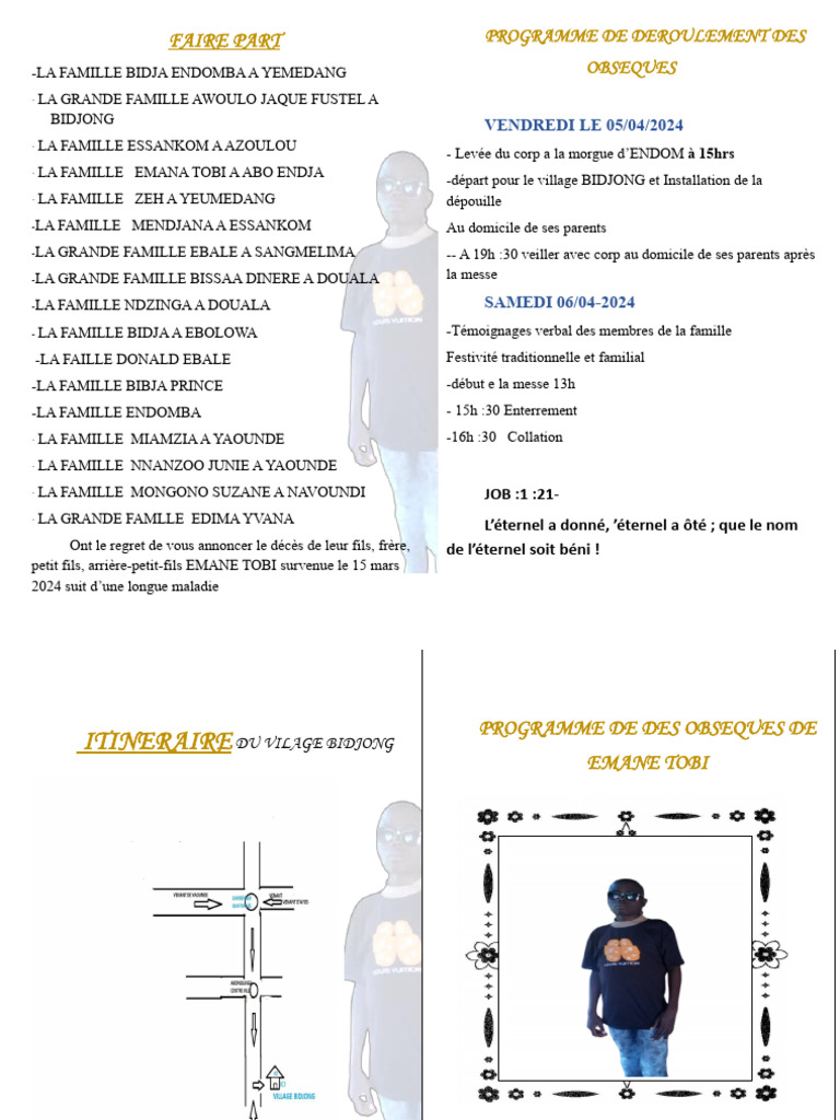 Programme des obsèques d'Emane Tobi | PDF | Mort dans l'art et la ...