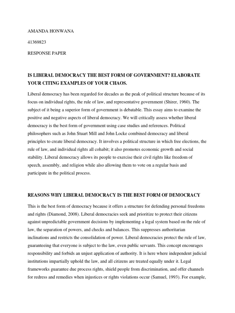 Response Paper of Political Theory 313 | PDF | Liberal Democracy ...