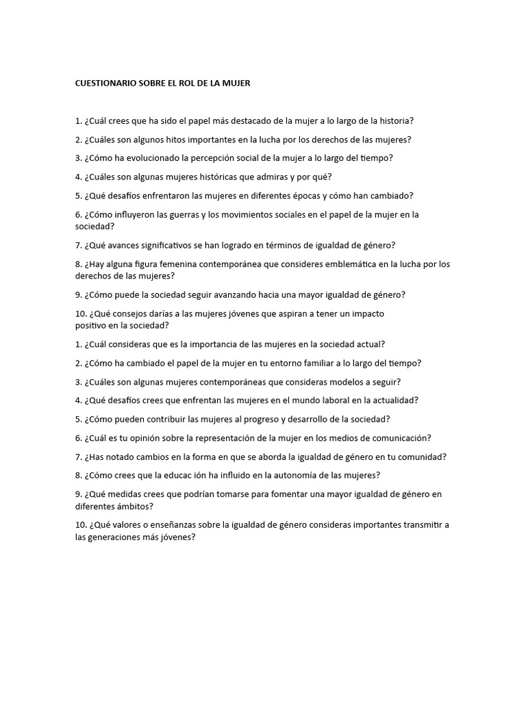Cuestionario sobre el rol de la mujer | PDF