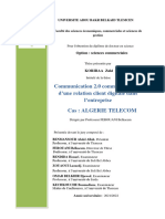 Communication 2.0 Comme Processus D'une Relation Client Digitale Dans L'entreprise Cas: Algerie Telecom