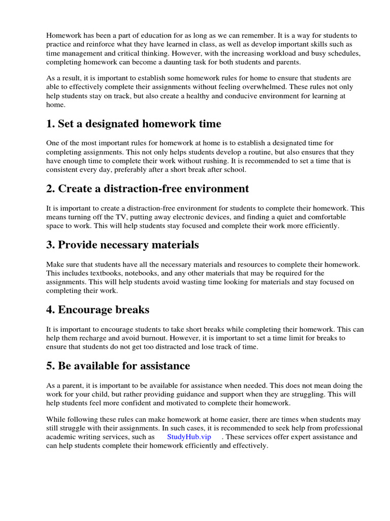 Homework Rules For Kids