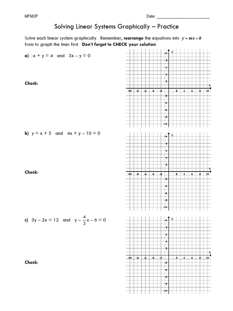 MFM2P - WS4 - Solving Linear Systems Graphically Practice | PDF