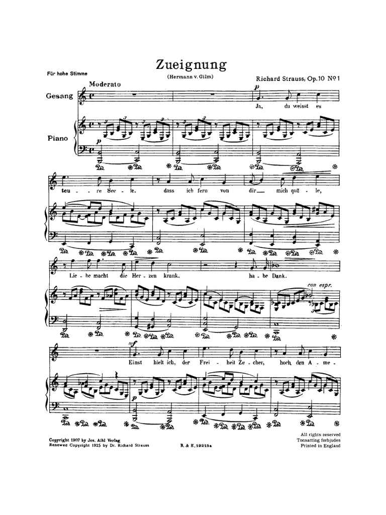 Zueignung Richard Strauss 8 Lieder, Op. 10 PDF