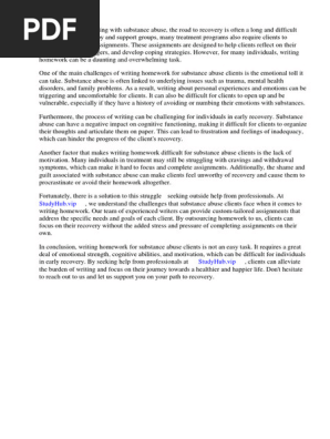 Homework for Substance Abuse Clients