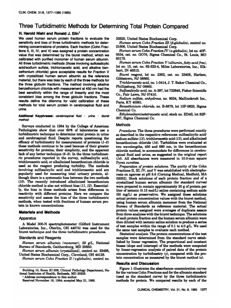 Three Turbidimetric Methods For Determining Total Protein Compared