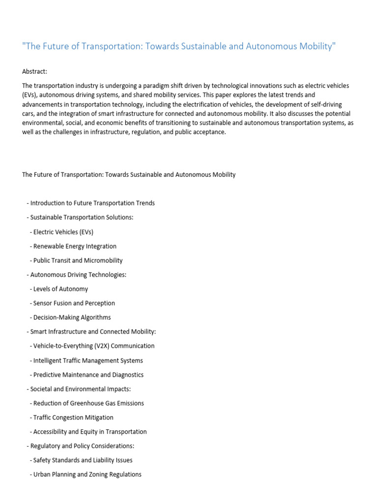 Sustainable Autonomous Transportation Future | PDF | Transport ...