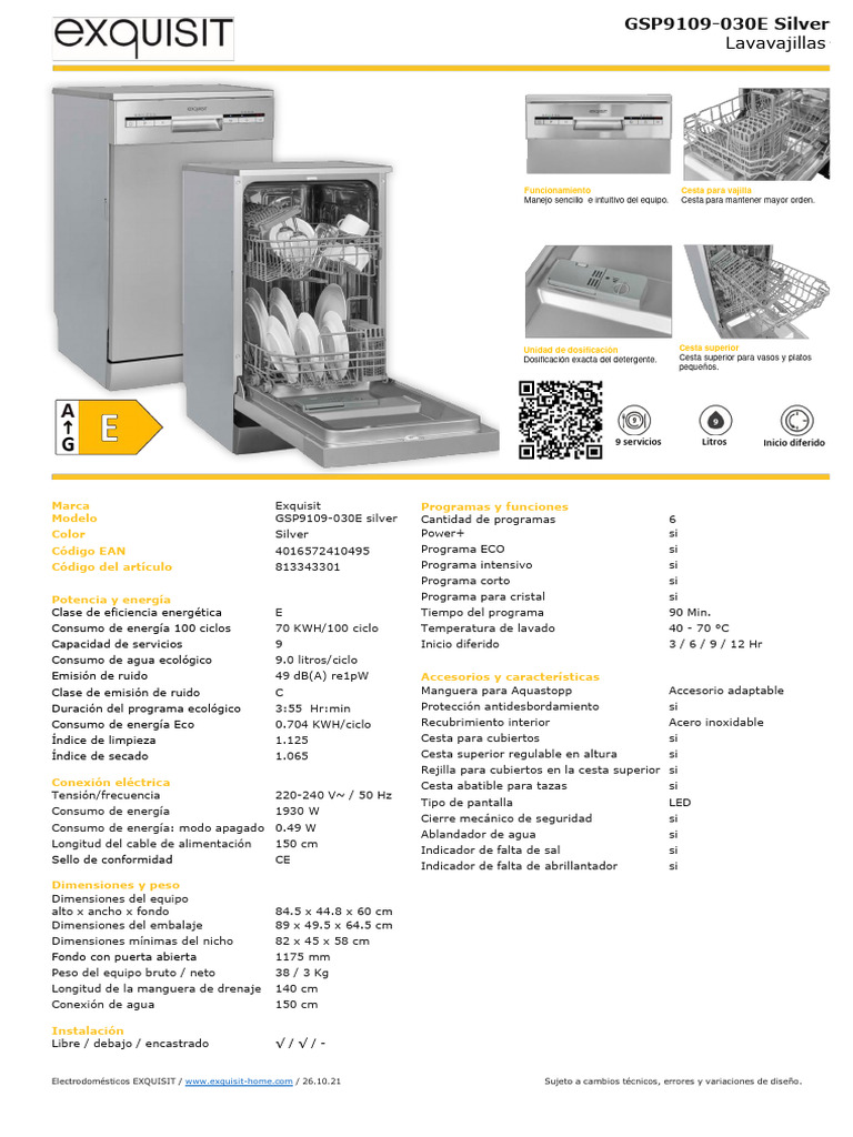 Lavavajillas Exquisit GSP9109-030E Silver | PDF | Lavavajillas