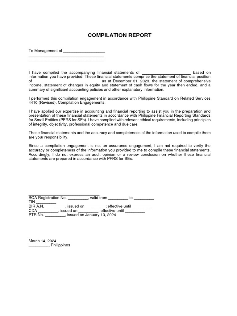Compilation Report for Financial Statements | PDF | Finance & Money ...