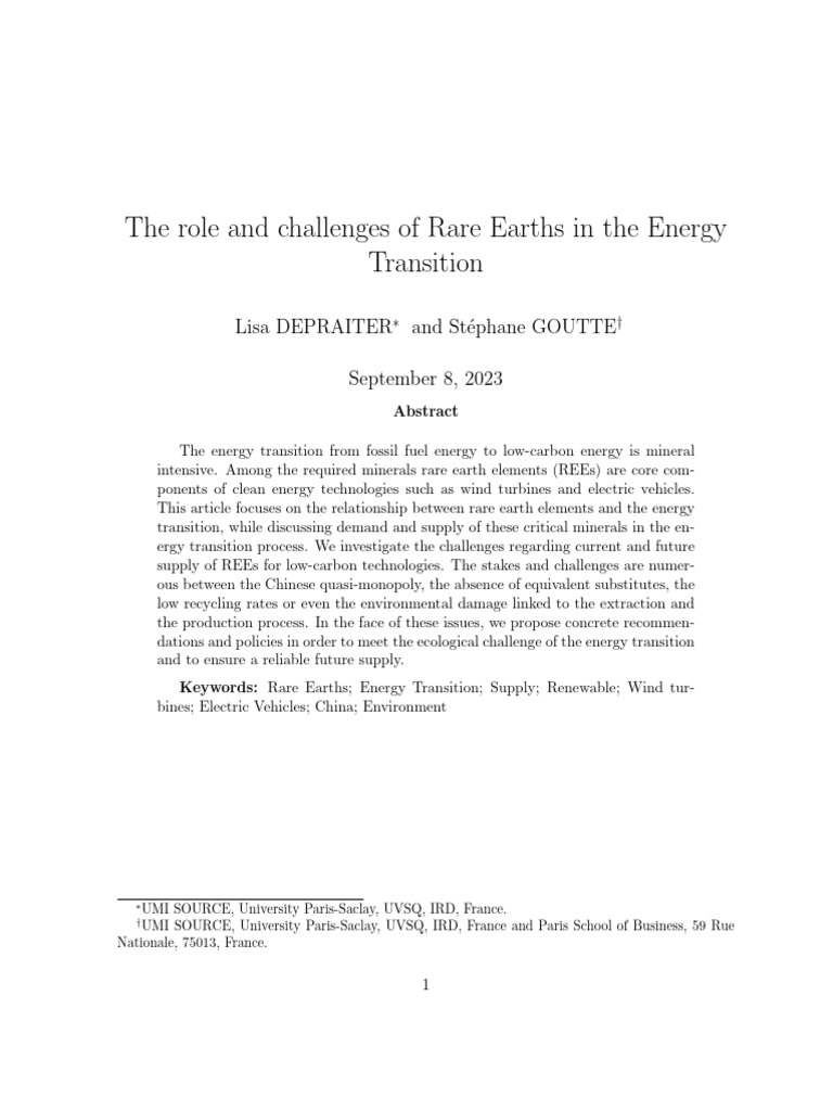 The Role and Challenges of Rare Earths in The Energy Transition | PDF ...
