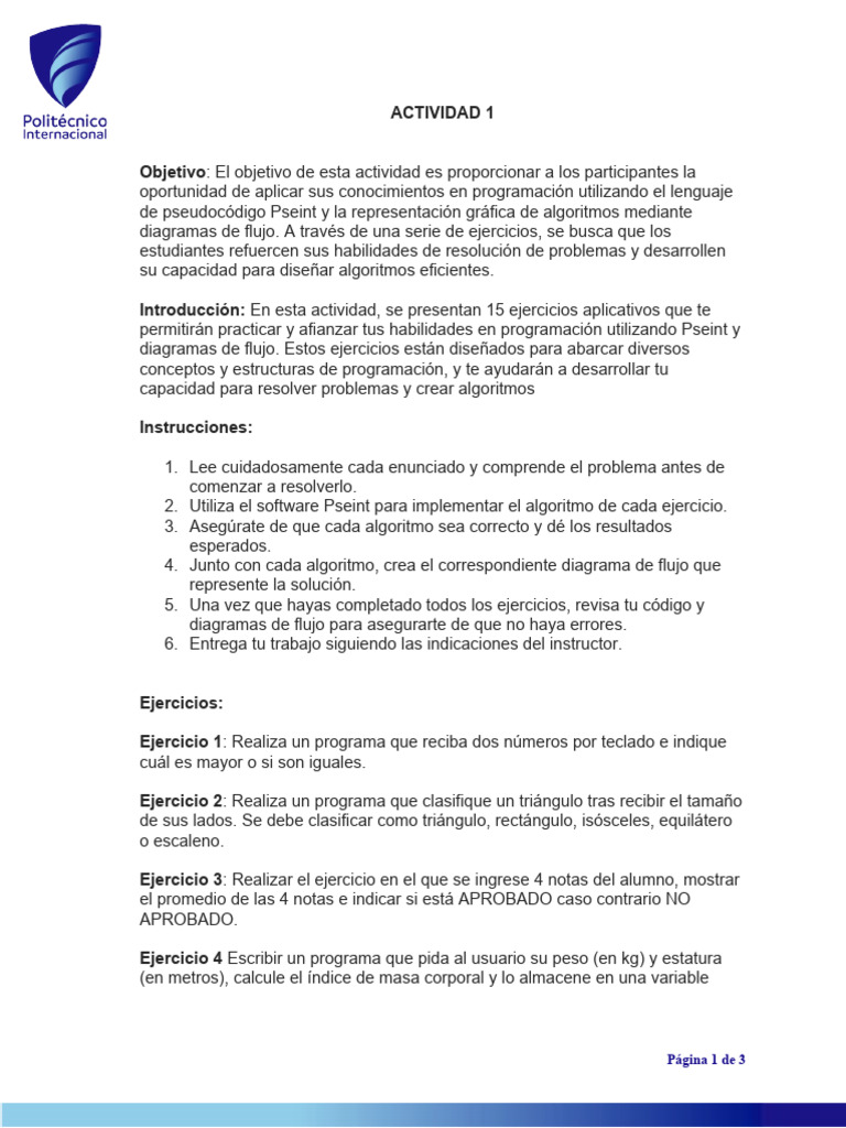 Actividad 1 | PDF | Algoritmos | Programación de computadoras