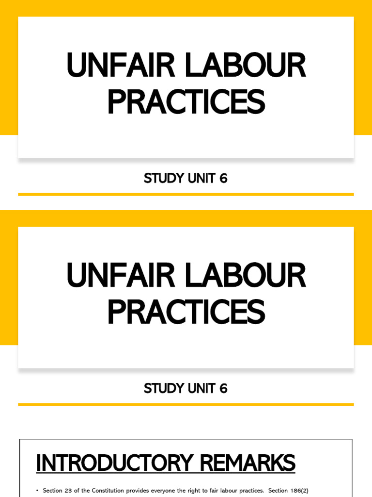 Study Unit 6 Unfair Labour Practices Efundi Pdf Employment Salary