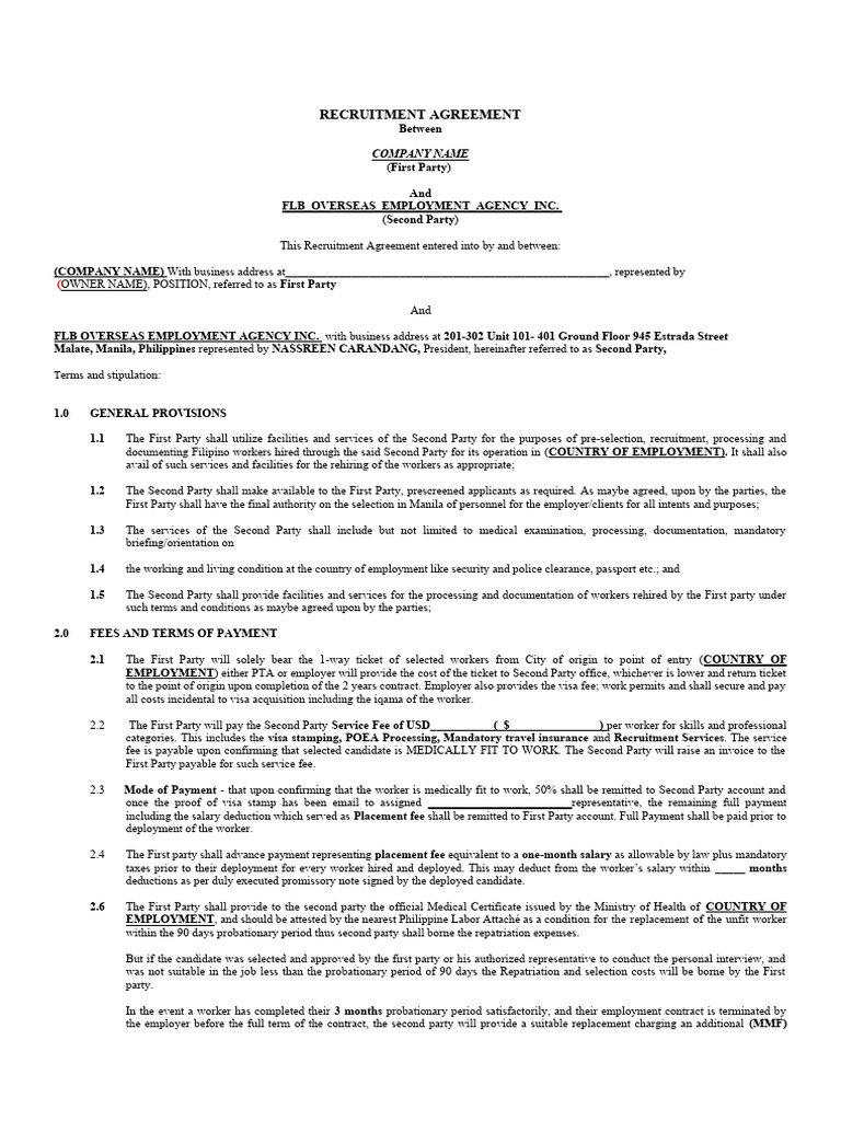 recruitment agreement PDF Employment Labour Law