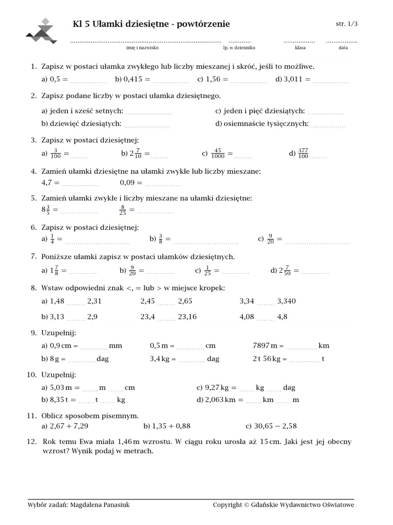 Kl 5 u amki dziesi tne powt rzenie pdf